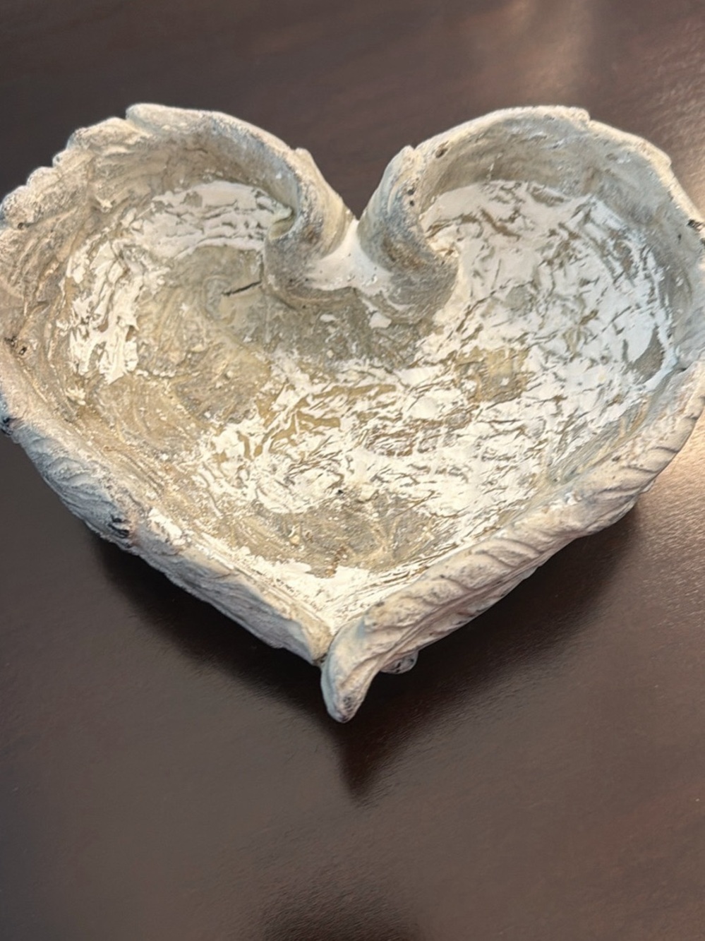 Handcrafted Heart-Shaped Decorative Bowl - White Cream Finish